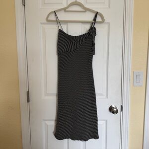 2000s Black and White Striped Asymmetrical Cocktail Dress